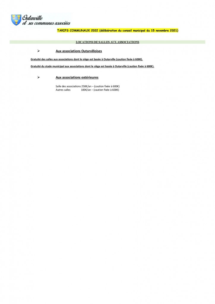 TARIF COMMUNAUX POUR LE PANNEAU 3
