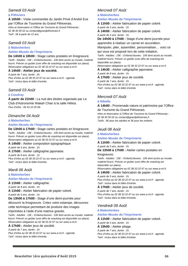 Newsletter Août 1-6