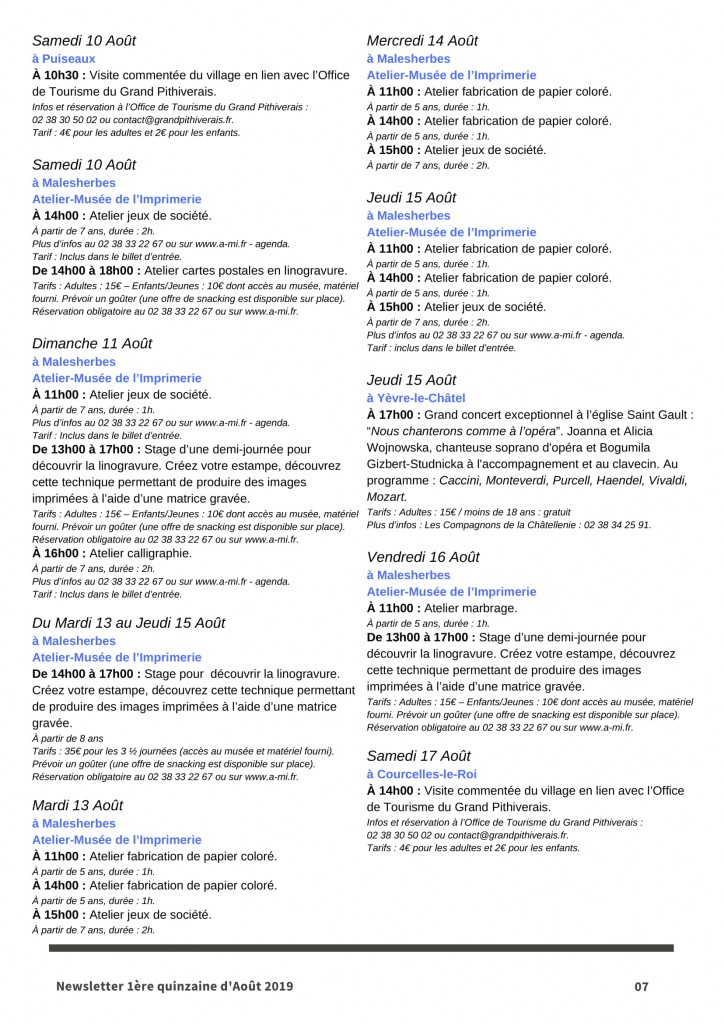 Newsletter Août 1-7