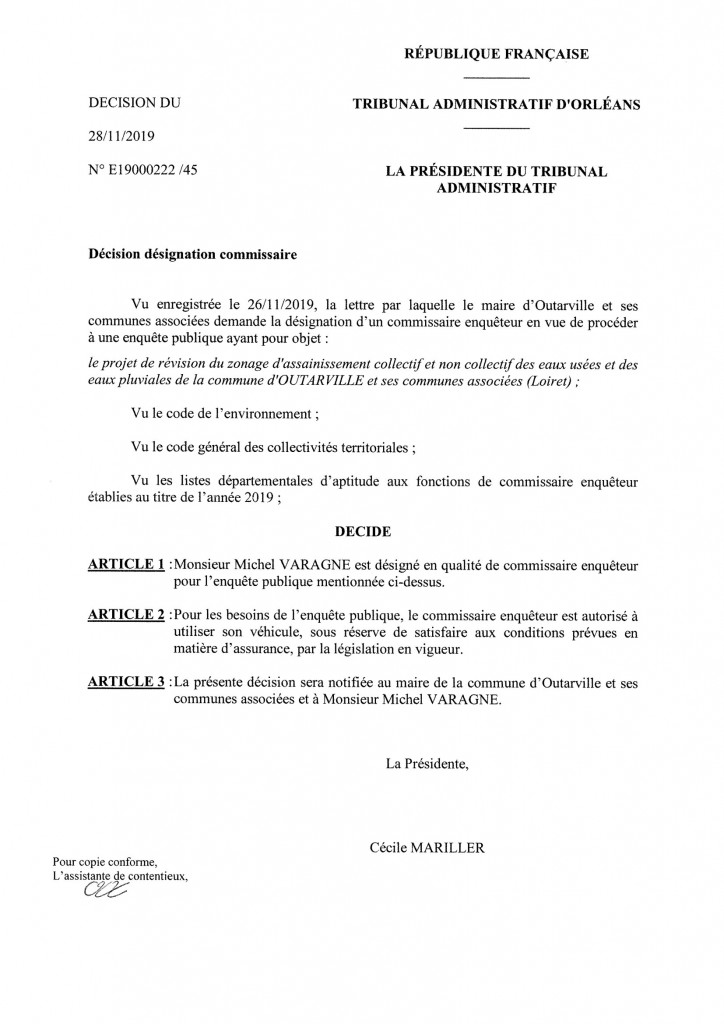 Désignation du commissaire enquêteur par le TA